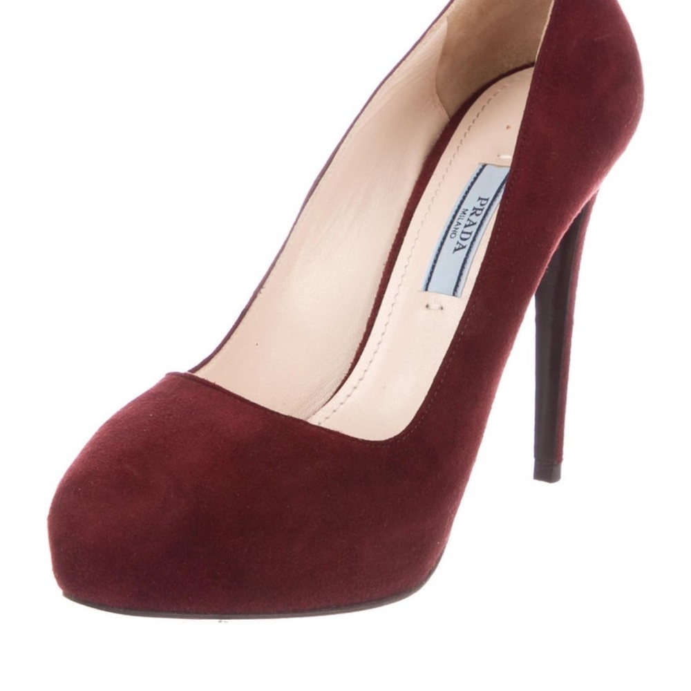 Prada Wine Red Suede High Heel Pumps